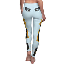 Load image into Gallery viewer, Friesian Horse Leggings - Women's Powder Blue with Gold Bow Design