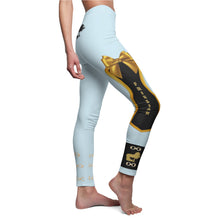 Load image into Gallery viewer, Friesian Horse Leggings - Women&#39;s Powder Blue with Gold Bow Design
